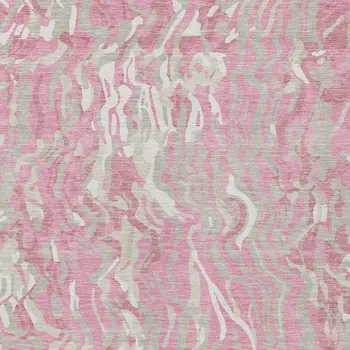 9' X 12' Pink Gray And Ivory Abstract Washable Indoor Outdoor Area Rug