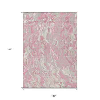 10' X 14' Pink Gray And Ivory Abstract Washable Indoor Outdoor Area Rug