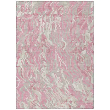 10' X 14' Pink Gray And Ivory Abstract Washable Indoor Outdoor Area Rug
