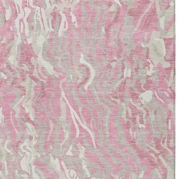 10' X 14' Pink Gray And Ivory Abstract Washable Indoor Outdoor Area Rug