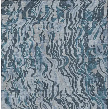 3' X 5' Sky Blue Black And Teal Blue Abstract Washable Indoor Outdoor Area Rug