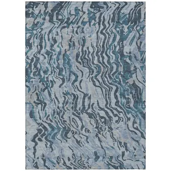 5' X 8' Sky Blue Black And Teal Blue Abstract Washable Indoor Outdoor Area Rug