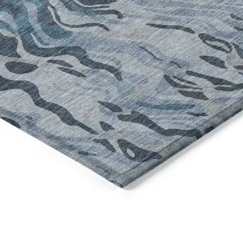 5' X 8' Sky Blue Black And Teal Blue Abstract Washable Indoor Outdoor Area Rug