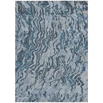 8' X 10' Sky Blue Black And Teal Blue Abstract Washable Indoor Outdoor Area Rug