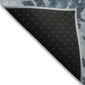9' X 12' Sky Blue Black And Teal Blue Abstract Washable Indoor Outdoor Area Rug