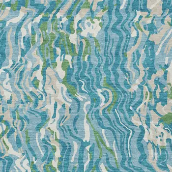 3' X 5' Teal Blue Ivory And Green Abstract Washable Indoor Outdoor Area Rug