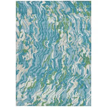 5' X 8' Teal Blue Ivory And Green Abstract Washable Indoor Outdoor Area Rug