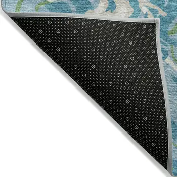 9' X 12' Teal Blue Ivory And Green Abstract Washable Indoor Outdoor Area Rug