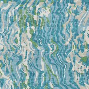 10' X 14' Teal Blue Ivory And Green Abstract Washable Indoor Outdoor Area Rug