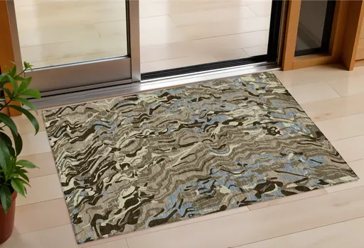 3' X 5' Taupe Brown And Beige Abstract Washable Indoor Outdoor Area Rug
