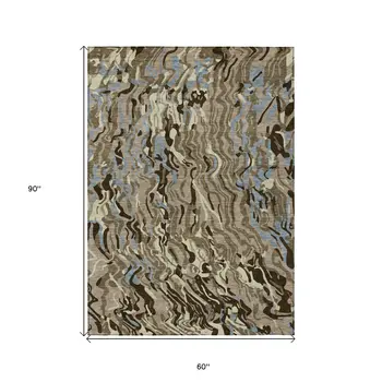 5' X 8' Taupe Brown And Beige Abstract Washable Indoor Outdoor Area Rug