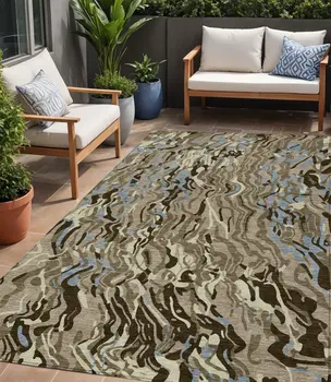 5' X 8' Taupe Brown And Beige Abstract Washable Indoor Outdoor Area Rug