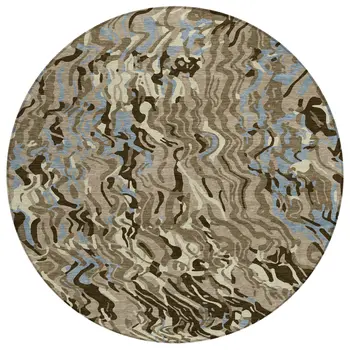 8' Taupe Brown And Beige Round Abstract Washable Indoor Outdoor Area Rug