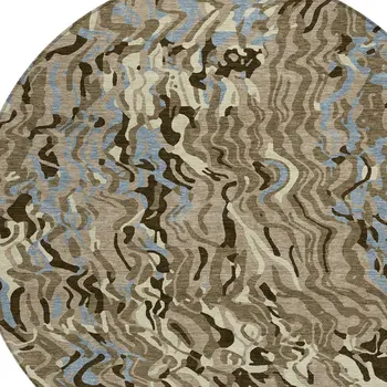 8' Taupe Brown And Beige Round Abstract Washable Indoor Outdoor Area Rug