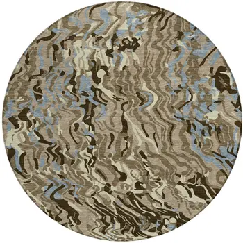 8' Taupe Brown And Beige Round Abstract Washable Indoor Outdoor Area Rug