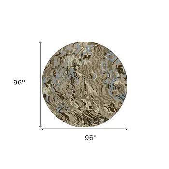 8' Taupe Brown And Beige Round Abstract Washable Indoor Outdoor Area Rug