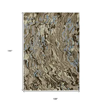 9' X 12' Taupe Brown And Beige Abstract Washable Indoor Outdoor Area Rug