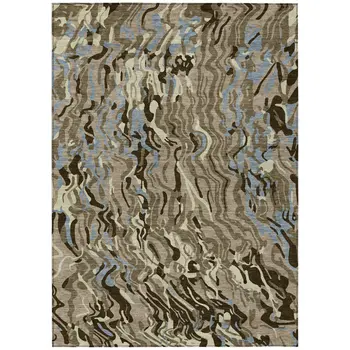 9' X 12' Taupe Brown And Beige Abstract Washable Indoor Outdoor Area Rug