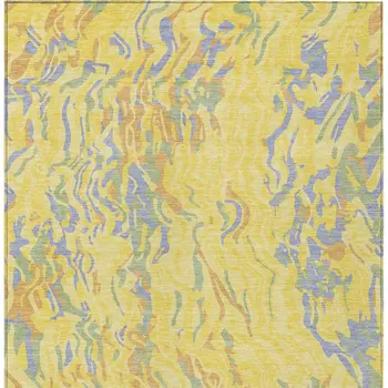 9' X 12' Yellow Purple And Green Abstract Washable Indoor Outdoor Area Rug