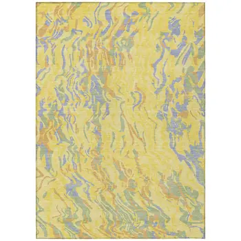 10' X 14' Yellow Purple And Green Abstract Washable Indoor Outdoor Area Rug