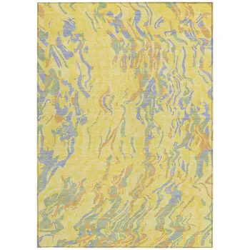 10' X 14' Yellow Purple And Green Abstract Washable Indoor Outdoor Area Rug