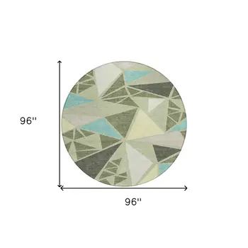 8' Artichoke Green Ivory And Aqua Round Geometric Washable Indoor Outdoor Area Rug