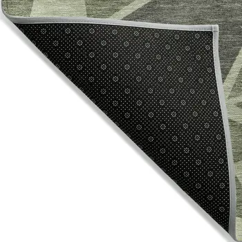9' X 12' Artichoke Green Ivory And Aqua Geometric Washable Indoor Outdoor Area Rug
