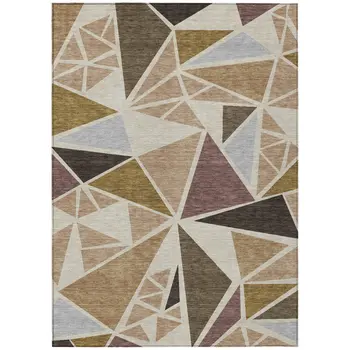 10' X 14' Beige Brown And Gray Geometric Washable Indoor Outdoor Area Rug