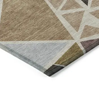 10' X 14' Beige Brown And Gray Geometric Washable Indoor Outdoor Area Rug