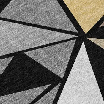 9' X 12' Black Beige And Gray Geometric Washable Indoor Outdoor Area Rug