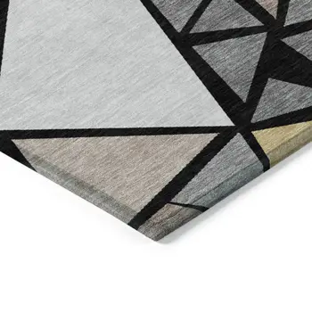 10' X 14' Black Beige And Gray Geometric Washable Indoor Outdoor Area Rug