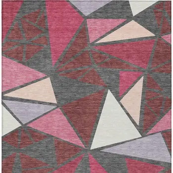 5' X 8' Burgundy Pink And Charcoal Geometric Washable Indoor Outdoor Area Rug