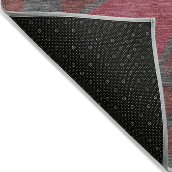 5' X 8' Burgundy Pink And Charcoal Geometric Washable Indoor Outdoor Area Rug