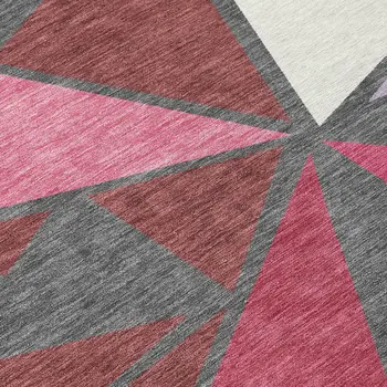 5' X 8' Burgundy Pink And Charcoal Geometric Washable Indoor Outdoor Area Rug