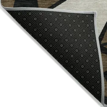 3' X 5' Brown Black And Ivory Geometric Washable Indoor Outdoor Area Rug