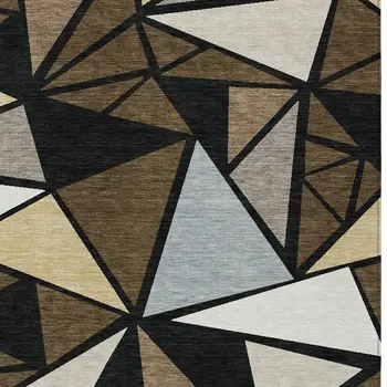 8' X 10' Brown Black And Ivory Geometric Washable Indoor Outdoor Area Rug