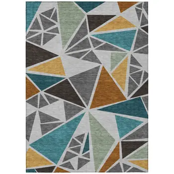 3' X 5' Gray Copper And Brown Geometric Washable Indoor Outdoor Area Rug