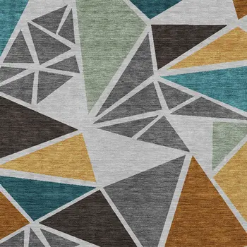 3' X 5' Gray Copper And Brown Geometric Washable Indoor Outdoor Area Rug