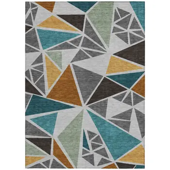 5' X 8' Gray Copper And Brown Geometric Washable Indoor Outdoor Area Rug