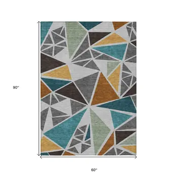 5' X 8' Gray Copper And Brown Geometric Washable Indoor Outdoor Area Rug