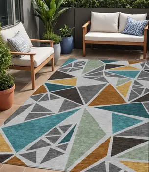 5' X 8' Gray Copper And Brown Geometric Washable Indoor Outdoor Area Rug
