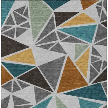 8' X 10' Gray Copper And Brown Geometric Washable Indoor Outdoor Area Rug