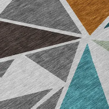 10' X 14' Gray Copper And Brown Geometric Washable Indoor Outdoor Area Rug