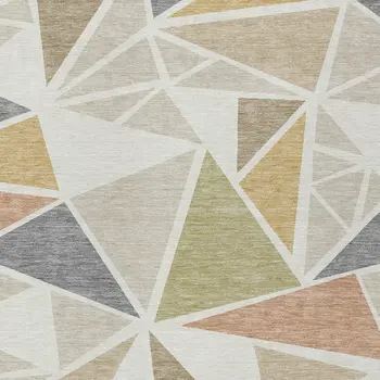 3' X 5' Ivory Brown And Green Geometric Washable Indoor Outdoor Area Rug