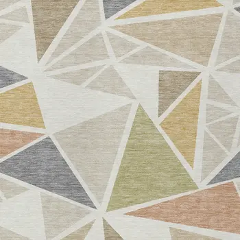 5' X 8' Ivory Brown And Green Geometric Washable Indoor Outdoor Area Rug