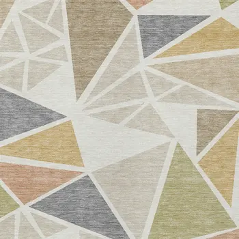 8' X 10' Ivory Brown And Green Geometric Washable Indoor Outdoor Area Rug