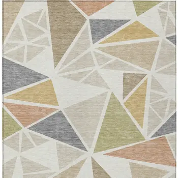 9' X 12' Ivory Brown And Green Geometric Washable Indoor Outdoor Area Rug