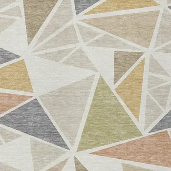 9' X 12' Ivory Brown And Green Geometric Washable Indoor Outdoor Area Rug
