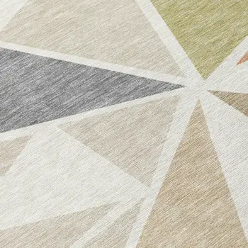 9' X 12' Ivory Brown And Green Geometric Washable Indoor Outdoor Area Rug