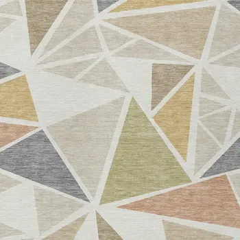 10' X 14' Ivory Brown And Green Geometric Washable Indoor Outdoor Area Rug